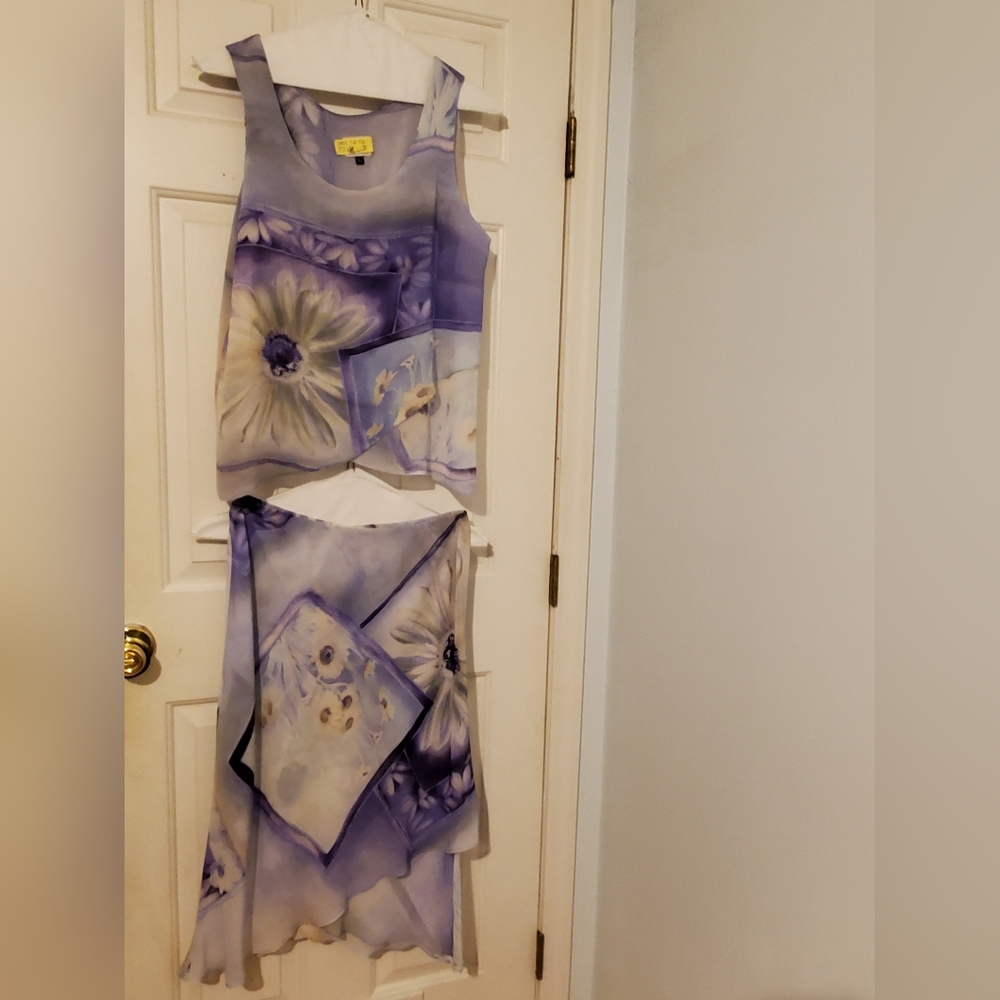 Asymmetrically Cut Blouse and Skirt Set Sz L